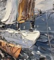 パレットナイフによるヨットハーバーの海景の詳細